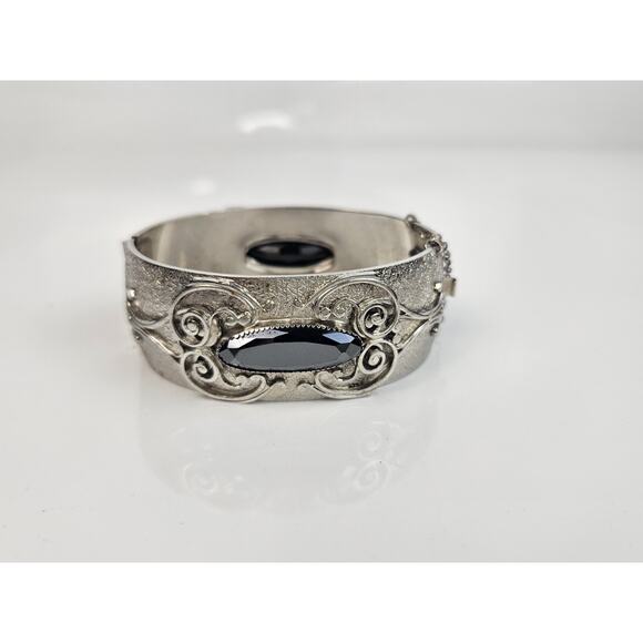 Vintage Whiting Davis Bracelet & Clip Earrings Faceted Hematite Silver Tone - Picture 2 of 13